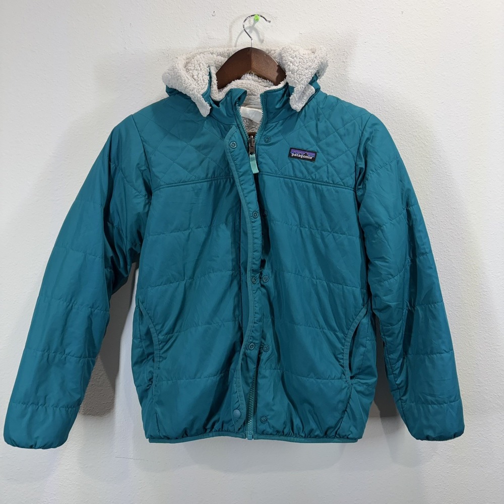 Patagonia Girls XL-14 Reversible Sherpa Lined Jacket Coat Hoodie Puffer Pink